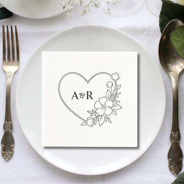Personalized Minimal Greenery Floral Wedding Paper Napkin (Creator Uploaded)