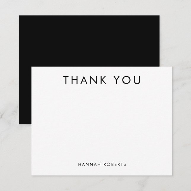 Personalized Minimal Modern Black and White Thank You Card (Front/Back)