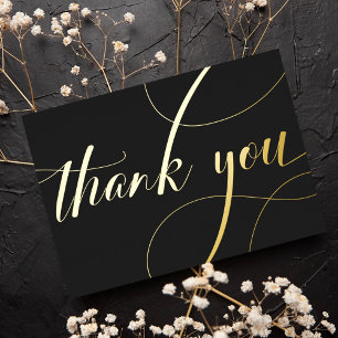 Personalized Minimal Modern Black & Gold Thank You Foil Holiday Card