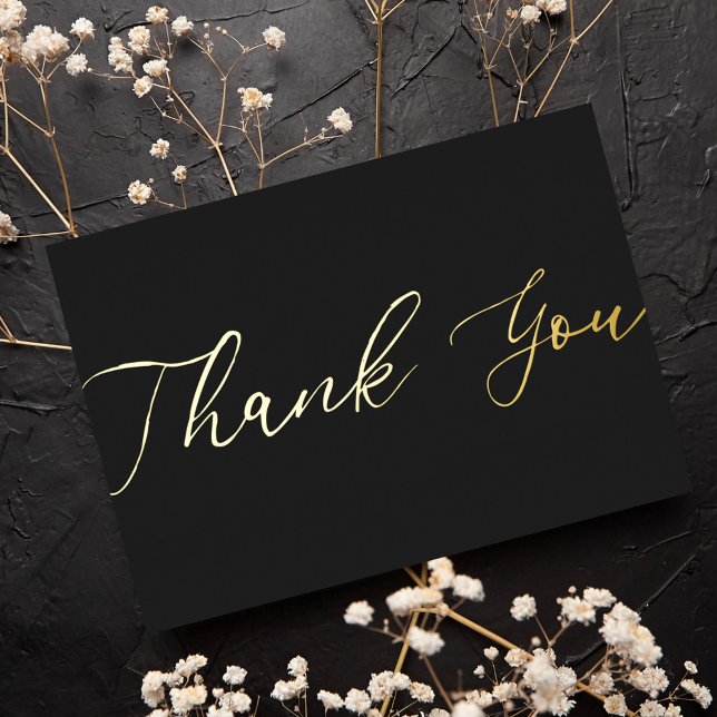 Personalized Minimal Modern Black Gold Thank You Foil Holiday Card (Creator Uploaded)
