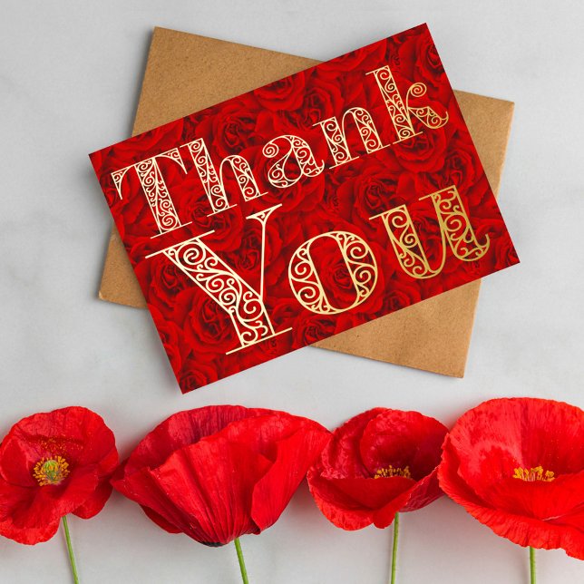 Personalized Minimal Modern Burgundy Red Thank You Foil Holiday Card (Creator Uploaded)