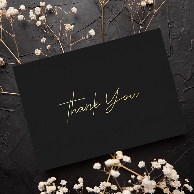 Personalized Minimal Modern Classy Black Thank You Foil Holiday Card (Creator Uploaded)