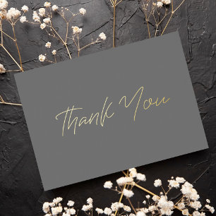  Personalized Minimal Modern Grey & Gold Thank You Foil Holiday Card