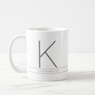 Personalized Minimal Modern Grey White Monogram Coffee Mug