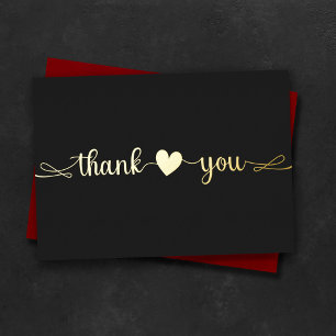 Personalized Minimal Modern Heart Black Thank You Foil Holiday Card