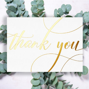 Personalized Minimal Modern Script White Thank You Foil Holiday Card