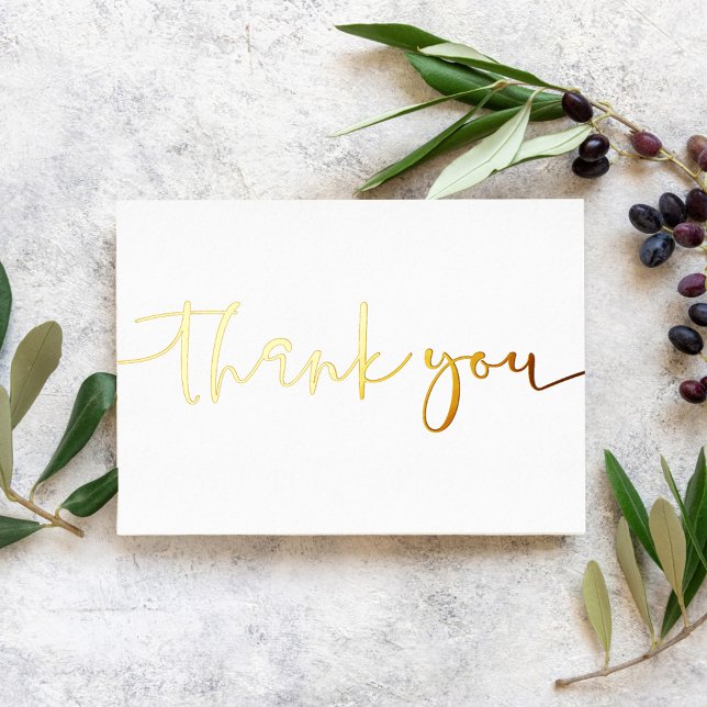 Personalized Minimal Modern Script White Thank You Foil Holiday Card (Creator Uploaded)