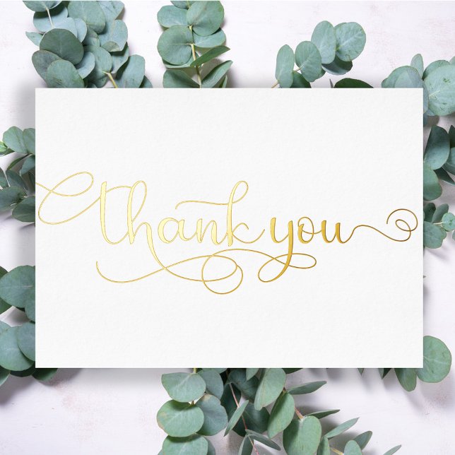 Personalized Minimal Modern Script White Thank You Foil Holiday Card (Creator Uploaded)