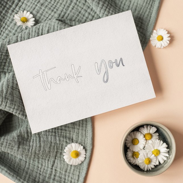 Personalized Minimal Modern Script White Thank You Foil Holiday Card (Creator Uploaded)