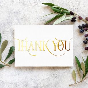 Personalized Minimal Modern Script White Thank You Foil Holiday Card