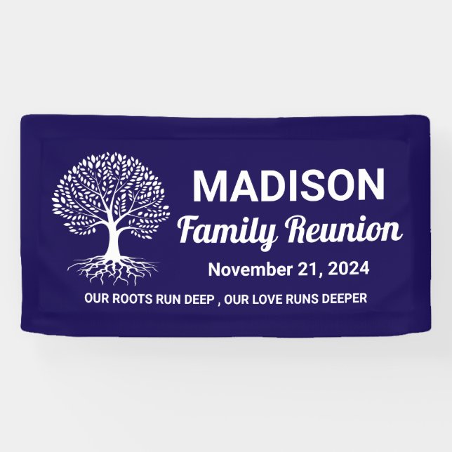 personalized minimal navy blue family reunion banner (Horizontal)