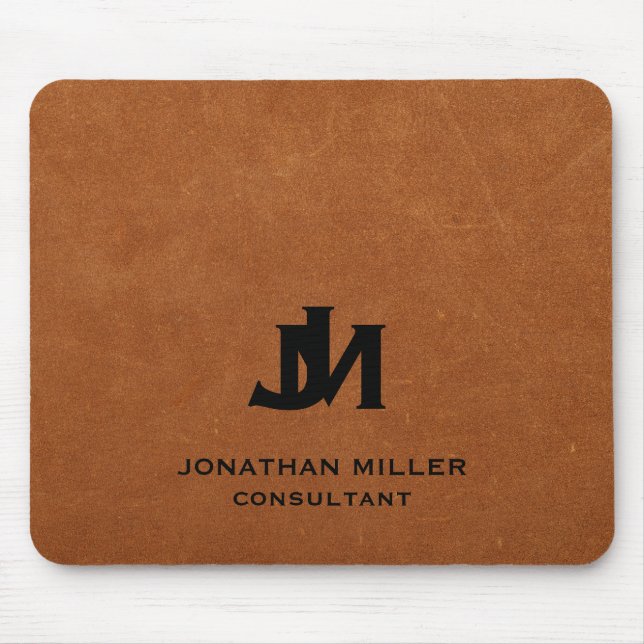 Personalized Minimal Sable Leather Monogram Mouse Pad (Front)