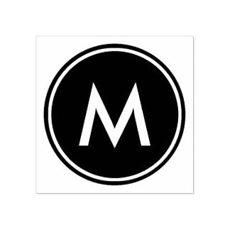 Personalized Minimal White Monogram Black Circle Rubber Stamp