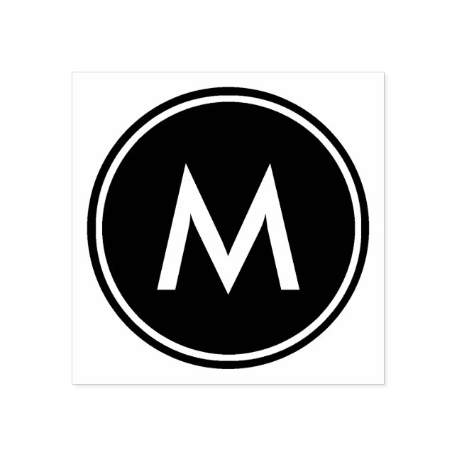 Personalized Minimal White Monogram Black Circle Rubber Stamp (Imprint)