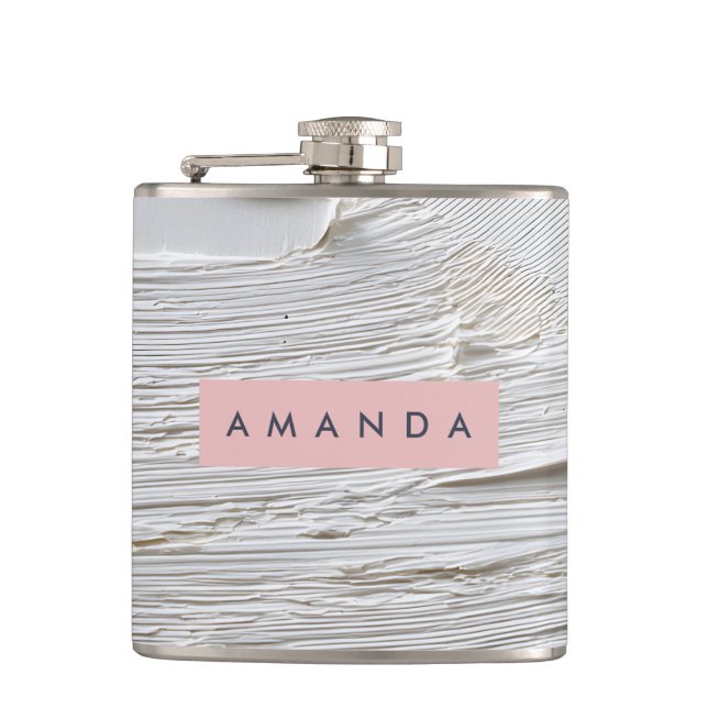 Personalized Minimal White Textured Abstract  Hip Flask (Front)