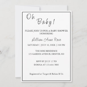 Personalized Minimalist B&W Oh Baby! Shower Invitation