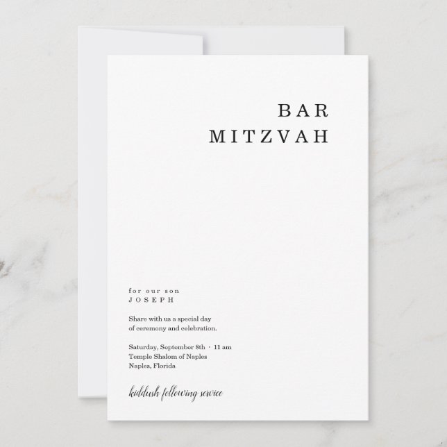 Personalized Minimalist Bar Mitzvah Invitation (Front)