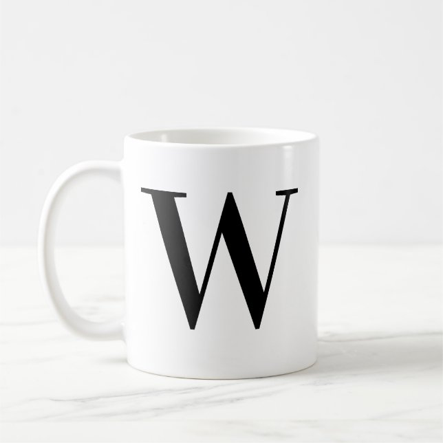 Personalized Minimalist Black Monogram Letter W Coffee Mug (Left)