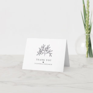 Personalized Minimalist Black White Botanical  Thank You Card
