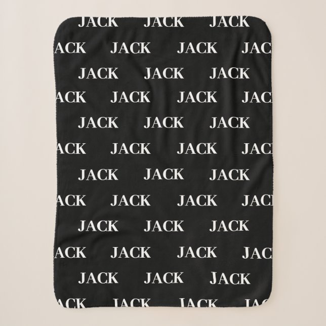 Personalized Minimalist Black White Boy Name Sherpa Blanket (Front)