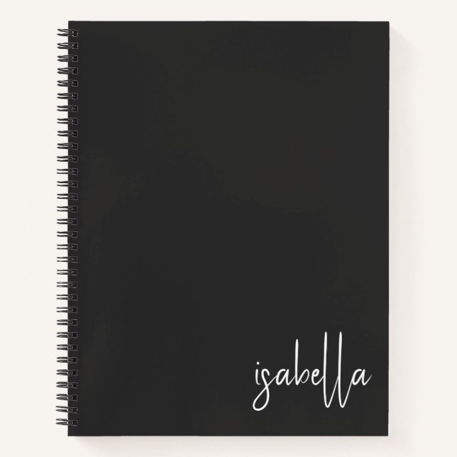 Personalized Minimalist Black White Script Name Notebook (Front)