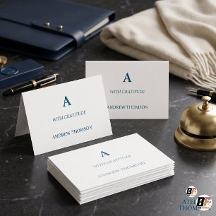 Personalized Minimalist Blue Serif Monogram Thank  You Card