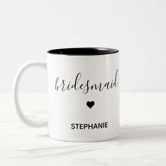 Personalized Minimalist Bridesmaid Custom Name Two-Tone Coffee Mug (Left)