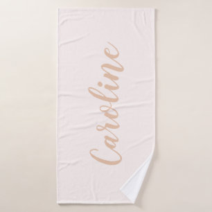 Personalized Minimalist Calligraphy Name Blush Tan Bath Towel Set
