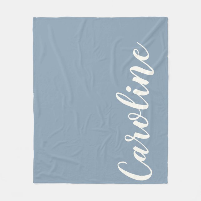 Personalized Minimalist Calligraphy Name in Blue Fleece Blanket (Front)