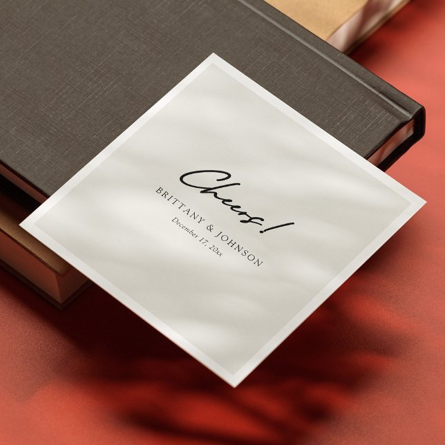 Personalized Minimalist "Cheers!" Script Wedding Napkin (Personalized Minimalist "Cheers!" Script Wedding Napkins)