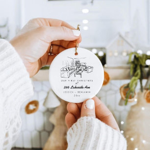 Personalized Minimalist Classic New Home Christmas Ceramic Ornament