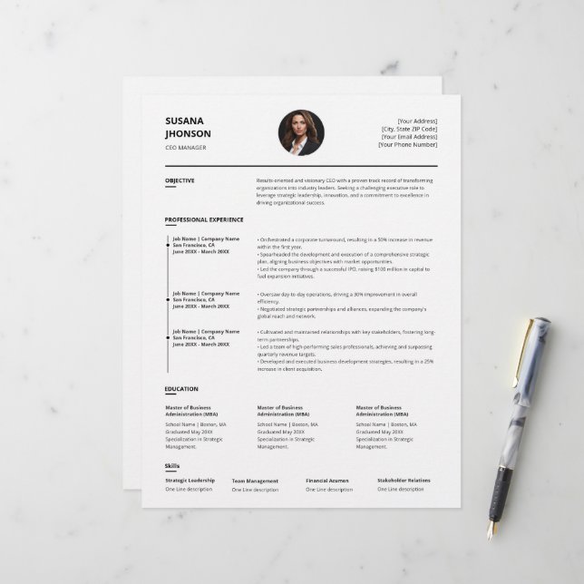Personalized Minimalist Clean Resume Template (Front/Back In Situ)