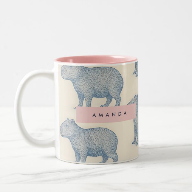 Personalized Minimalist Cute Capybara Pattern Two-Tone Coffee Mug (Left)