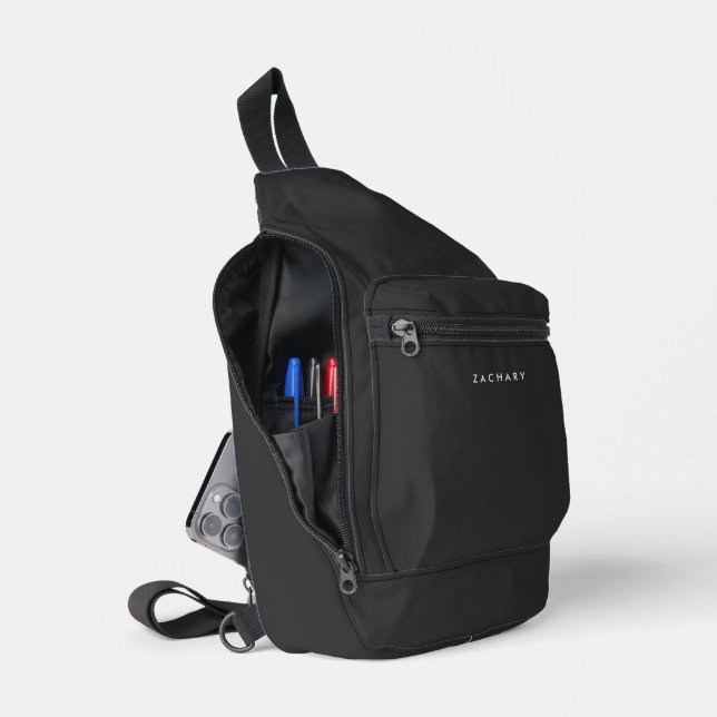 Personalized Minimalist Dark Grey Sling Bag (Open)