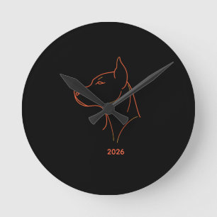 Personalized Minimalist Doberman Line Art Desk Mat Round Clock