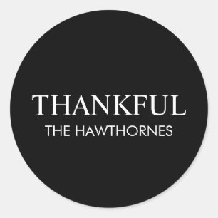 Personalized Minimalist Elegant Black Thankful Classic Round Sticker