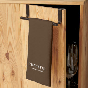 Personalized Minimalist Elegant Brown Thankful  Kitchen Towel