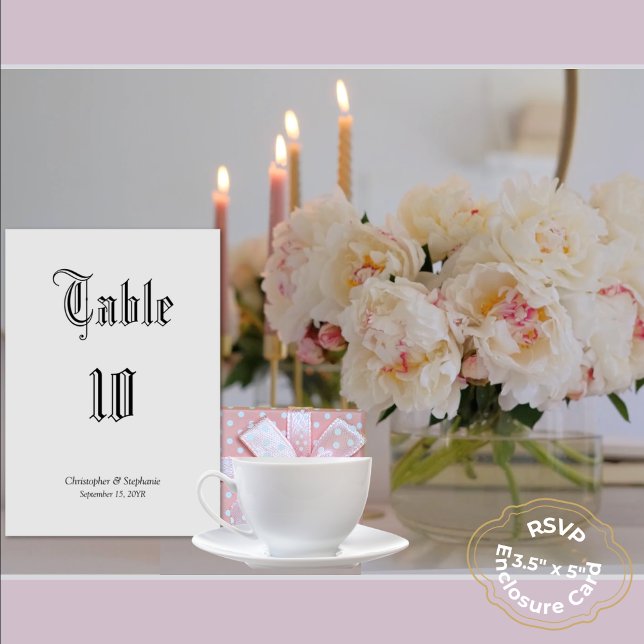 Personalized Minimalist Elegant Newspaper Style  Table Number (Unique Chic Gray Newspaper Style Wedding Table Numbers Black Calligraphy)