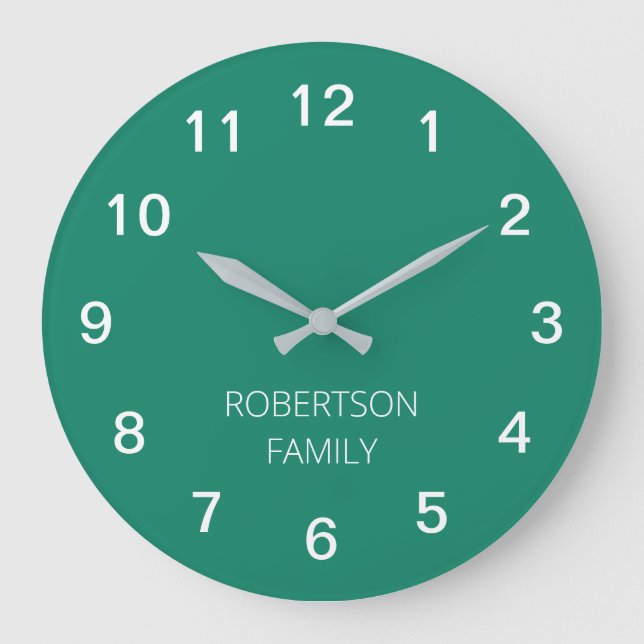 Personalized Minimalist Emerald Green Wall Clock (Front)