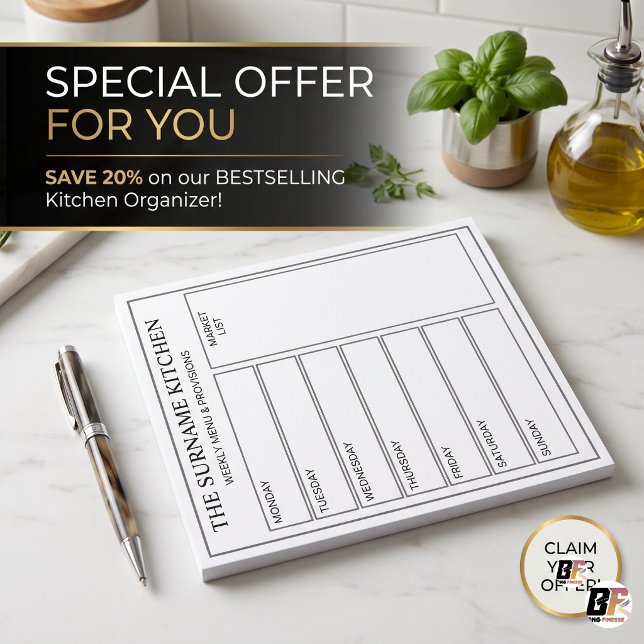 Personalized Minimalist Family Kitchen Weekly Menu Notepad (#ForYou)