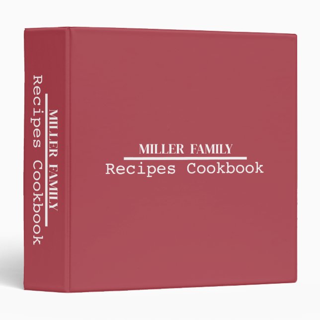 Personalized Minimalist Family Recipe Cookbook  Binder (Front/Spine)