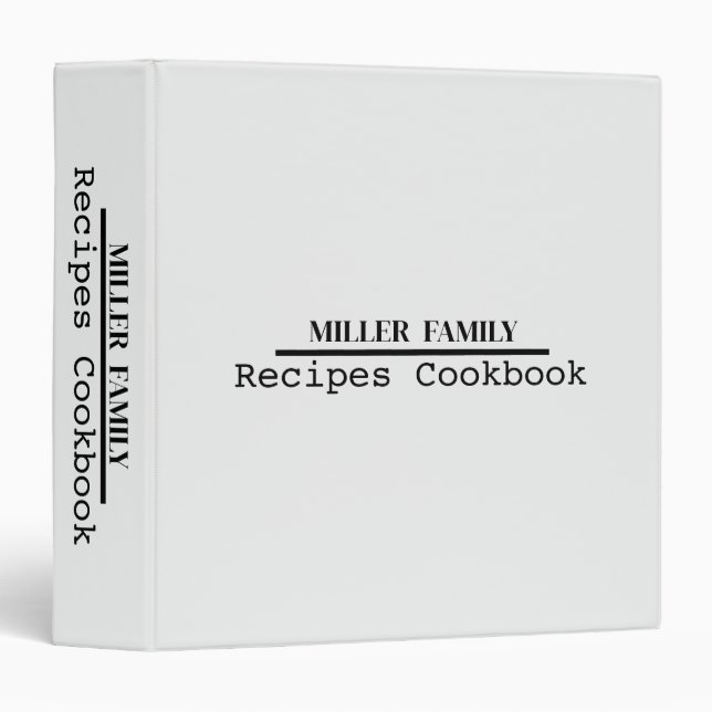 Personalized Minimalist Family Recipe Cookbook  Binder (Front/Spine)