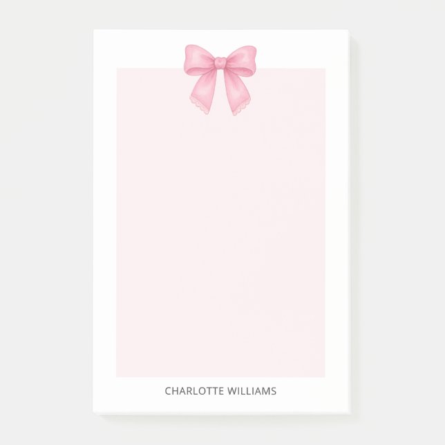 Personalized Minimalist Feminine Pink Coquette Bow Post-it Notes (Front)