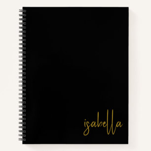 Personalized Minimalist Gold Script Name Black Notebook