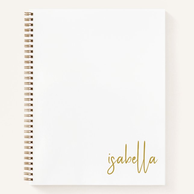 Personalized Minimalist Gold Script Name Spiral  Notebook (Front)