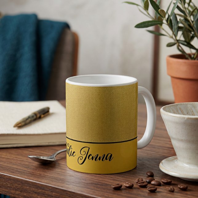 Personalized Minimalist Gold Texture Script Name Coffee Mug (Creator Uploaded)