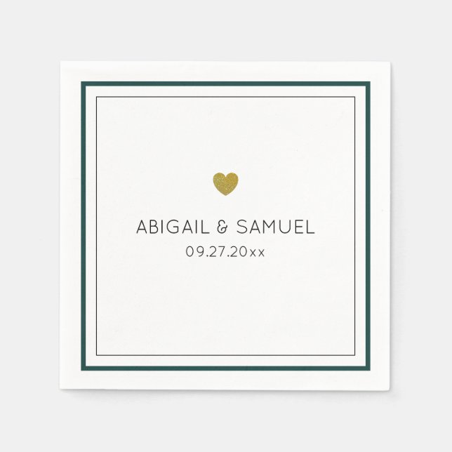 Personalized Minimalist Green White  Wedding  Napkin (Front)