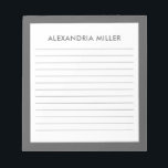 Personalized Minimalist Grey Name Lined Notepad<br><div class="desc">Stay organized and stylish with this personalized grey notepad. The minimalist design features your name in a simple yet elegant font at the top of the page, while the lined paper helps you keep your thoughts in order. The grey background adds a touch of sophistication to your everyday note-taking. Perfect...</div>