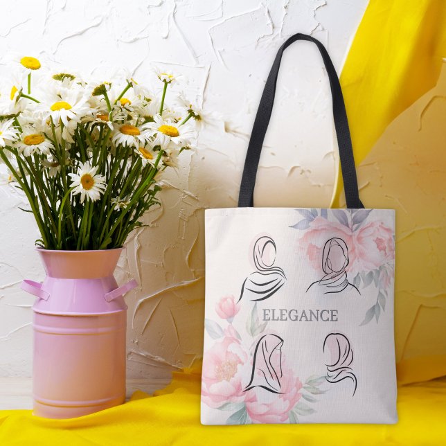 Personalized Minimalist Hijab Line Art Floral Tote (Creator Uploaded)
