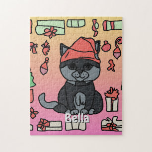 Personalized Minimalist Holiday Cat's Gifts Square Jigsaw Puzzle